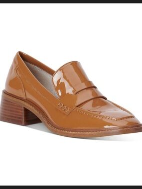 Vince Camuto Women's Caramel Patent Leather Block Heel Loafer